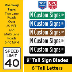 Street Name Signs | Over 25 MPH