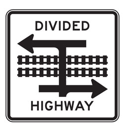 Light Rail Divided Highway T Intersection (Symbol) Signs