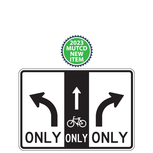 Advance Intersection Lane Control (Left, Bike Lane Ahead, Right) Sign