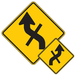 Reverse (Left/Right) Curve & Crossroad Combination Symbol Warning Signs
